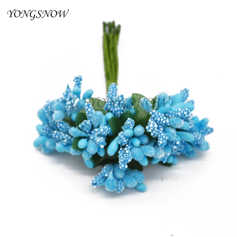 Blue 36 шт./лот, искусственный цветок тутового цвета, торчащий стебель, головка цветка для рукоделия, венок, свадебные украшения, скрапбукинг, вечерние украшения - Цвет: Blue