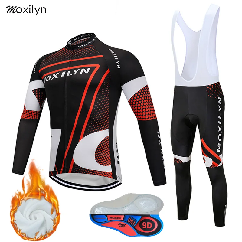 with fleece set 1 Moxilyn зимний термальный флисовый комплект для велоспорта Ropa Ciclismo Invierno Hombre Roupa Ciclismo велосипедная одежда красный костюм - Цвет: with fleece set 1