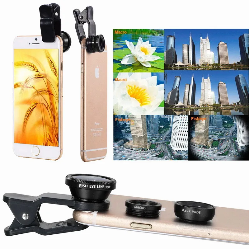 Мобильный телефон объектив 3в1 комплект универсальный зажим для смартфона камеры