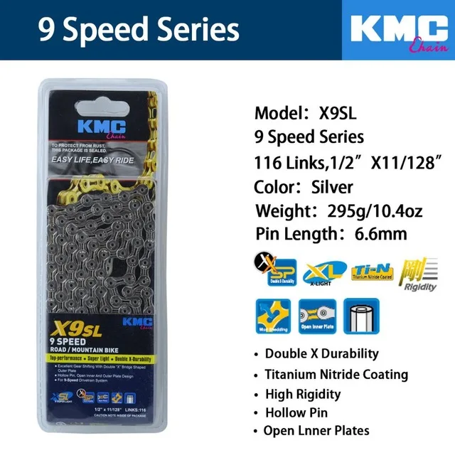 KMC X8 X9 X9sl X10 X10sl X11SL Z99 велосипедная цепь 9S 10S 11S золото для MTB/шоссейного велосипеда fo Shimano/SRAM 8 9 10 11 скорость 116л/цепной велосипед