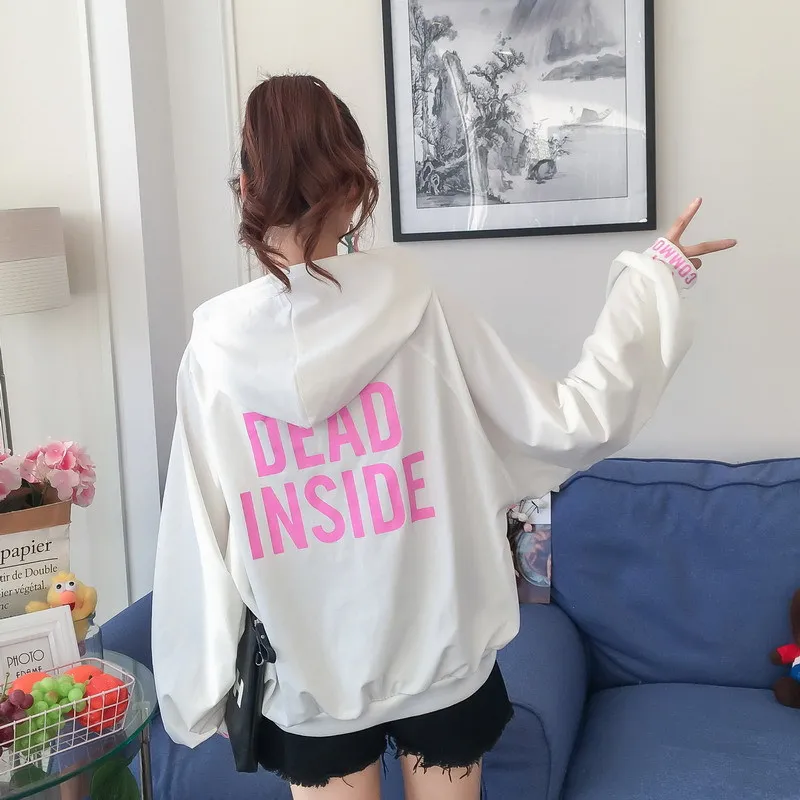 Корейская мода женские толстовки 2018 с надписью DEAD INSIDE свободные Sudadera Bts капюшоном
