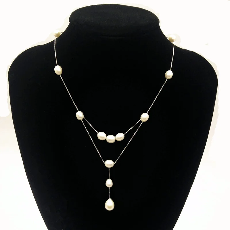 Женское ожерелье из серебра 925 пробы с натуральным жемчугом|designer jewelry|fashion jewelryjewelry