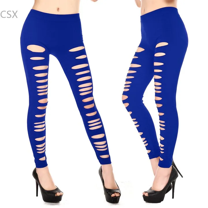 

MwOiiOwM Fashion Ladies Fantasy Getting Ripped Legging Hollow Out Blue Stretch Well Sexy Legging Summer/Autumn 35