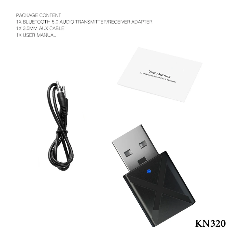 KN320 Black VAORLO USB Bluetooth адаптер 5,0 Bluetooth аудио передатчик приемник 3,5 мм AUX стерео музыка беспроводной адаптер для ТВ ПК автомобильный комплект - Цвет: KN320 Black