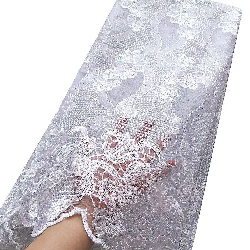 White 4 Нигерийская белая кружевная ткань французский Тюль кружевная ткань высокого качества Женский тканевый с Африканским принтом свадебный кружевной материал с камнями - Цвет: White 4