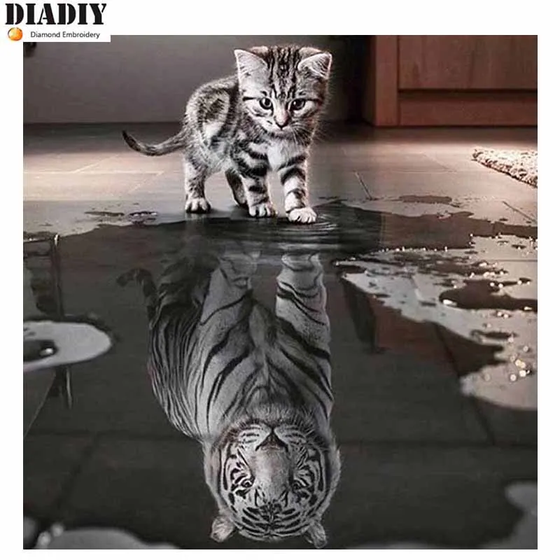 Полный квадрат и круглый 5D DIY Алмазная картина кошка тигр животное кристальная
