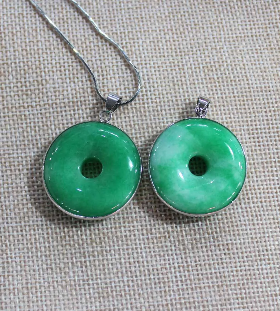 

Natural jade 2 color pendant necklace surface old hole full of color