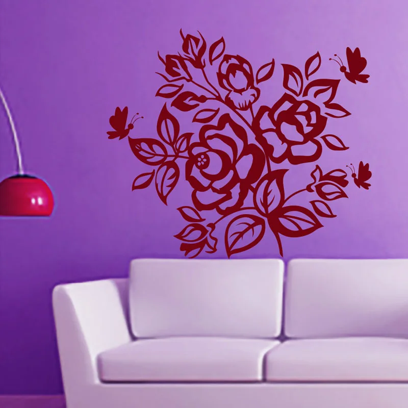 

ZOOYOO Rose Butterflies Flowering Blossom Wall Decals Stickers Self Adhesive Vinyl Art Wall Sticker Home Decor For Bedroom