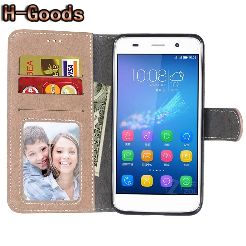 H-Goods Luxury PU Leather + Silicone Phone Case For Huawei Y6 Wallet Flip Cover Fundas Honor 4A | Мобильные телефоны и