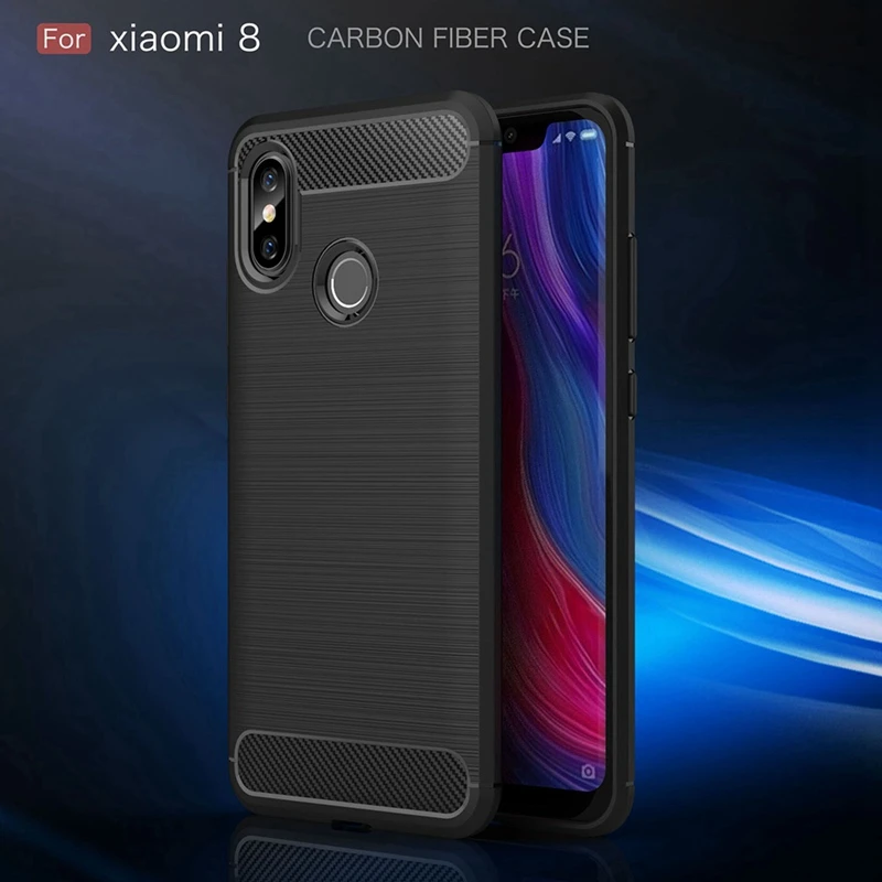 Мягкий силиконовый чехол для Xiaomi mi 8 Coque углеродного волокна противоударный