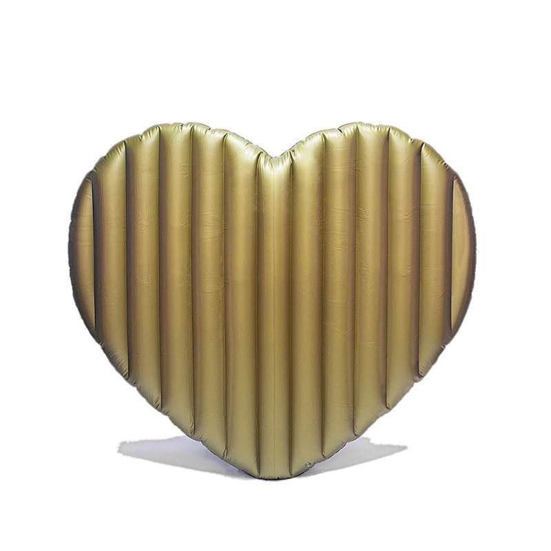 

210cm Giant GOLDEN HEART Inflatable Pool Float Lie-on Water Party Fun Toys Adult Beach Swimming Ring Air Bed Beach Mattress boia
