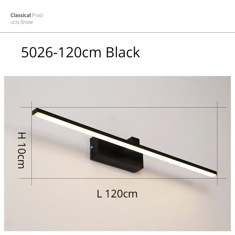 Black 120cm Светодиодный Ванная комната настенный светильник зеркало с подсветкой черный/белый цвет 400/600/800/1000/1200 мм современный макияж зеркало с Ванная Комната Комод светодиодный зеркало с подсветкой led лампа - Цвет абажура: Black 120cm