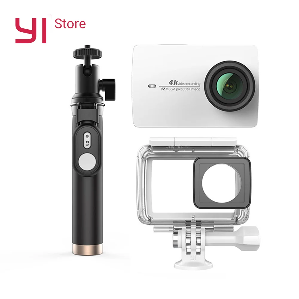 YI 4K Action Camera Bundle With Waterproof case and Selife Stick 2.19&quot LCD Tough Screen Wifi International Version Sports |
