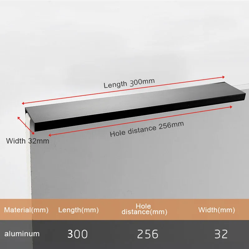 Black Length 300mm NAIERDI, черные скрытые ручки для шкафа, алюминиевый сплав, кухонный шкаф, ручки для выдвижных ящиков, Мебельная ручка, дверная фурнитура для спальни - Цвет: Black Length 300mm
