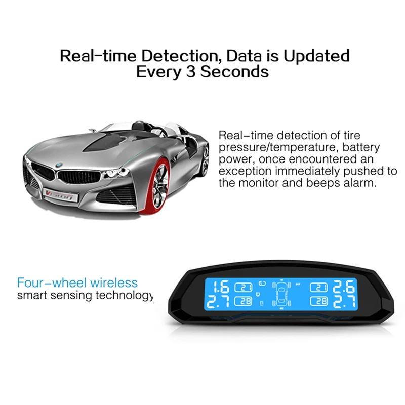 Система контроля давления в шинах CAREUD TPMS Solar U802 4 внутренних датчика