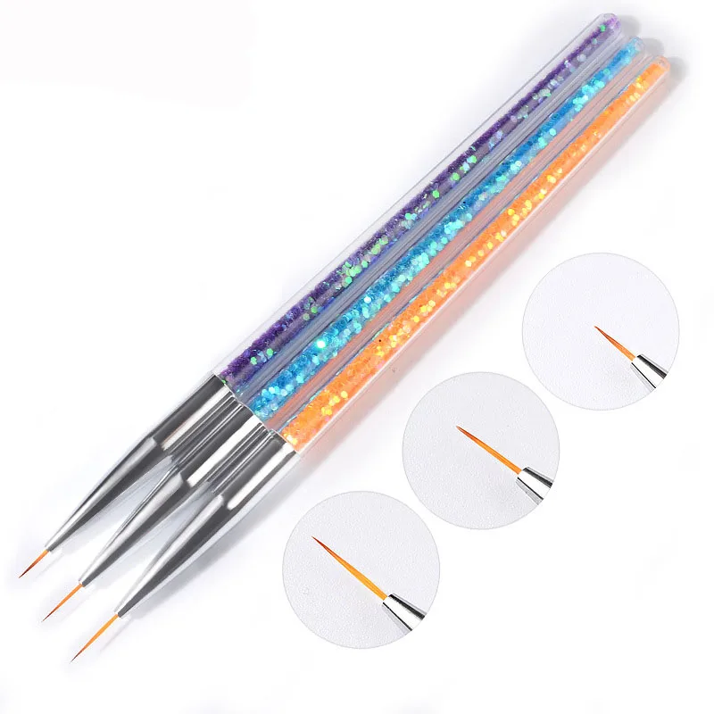 

3pcs/set Nail Art Liner Painting Pen DIY Acrylic Sequins UV Gel Brushes Drawing Kit 3d Flower Grid French Design Manicure Tool