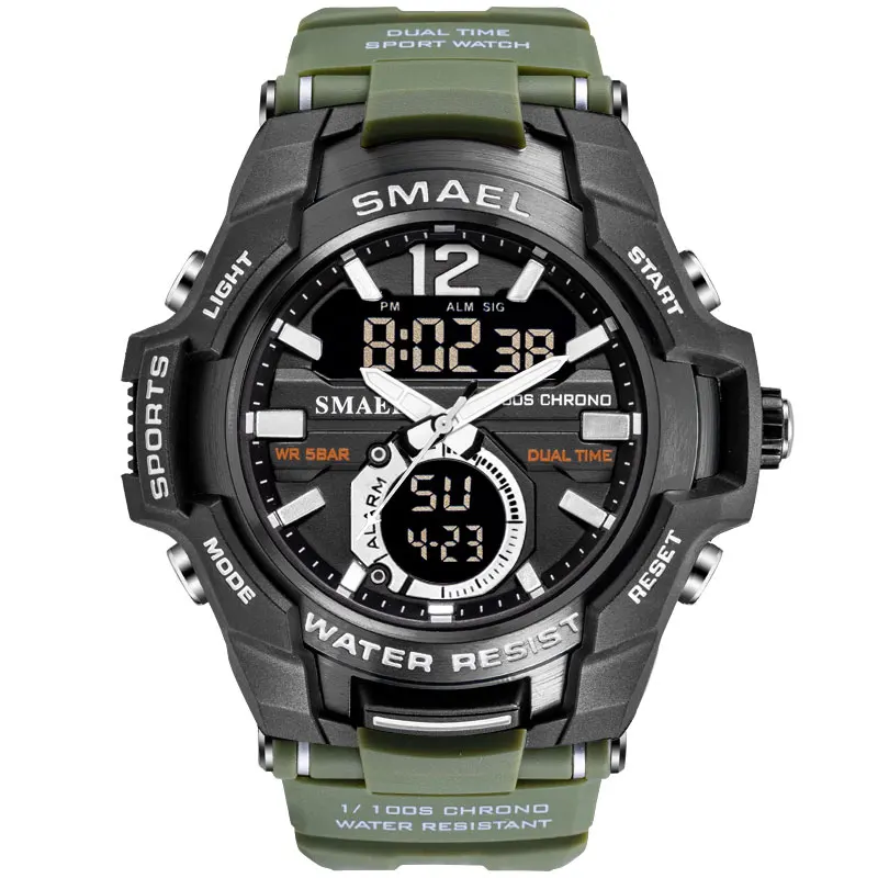 ArmyGreen Мужские часы SMAEL спортивные часы водонепроницаемые 50 м наручные часы Relogio Masculino Militar 1805 мужские часы цифровые военные армейские часы - Цвет: ArmyGreen