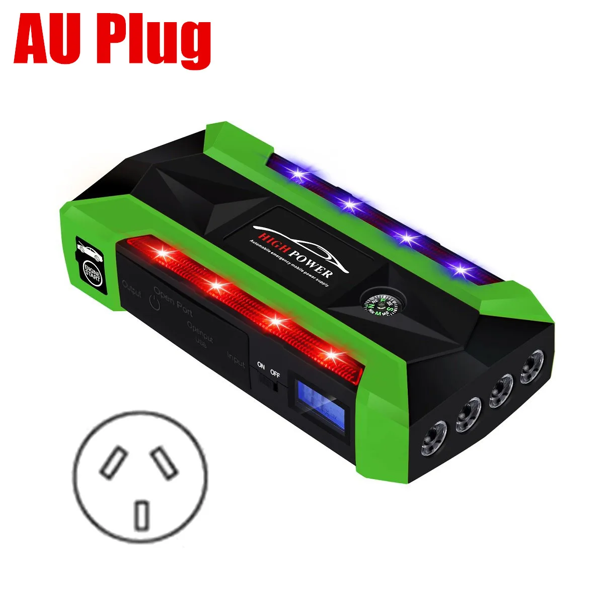 Green AU Многофункциональный портативный 89800 мА/ч аварийный аккумулятор зарядное устройство автомобильный стартер 4 лампы USB банк питания пусковое устройство US/UK/AU/EU - Цвет: Green AU
