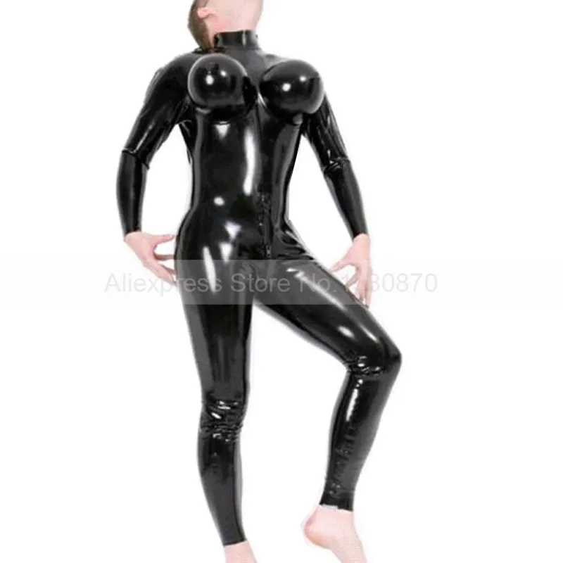 Мужской латексный костюм Zentai резиновый настраиваемый с надувной грудью S