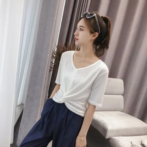 Short Sleeve White Tops Thin Denim Blue Harem Pants Suit Women Casual Chic Summer Sets Woman Fashion Korean 2 Piece Set Clothes | Женская