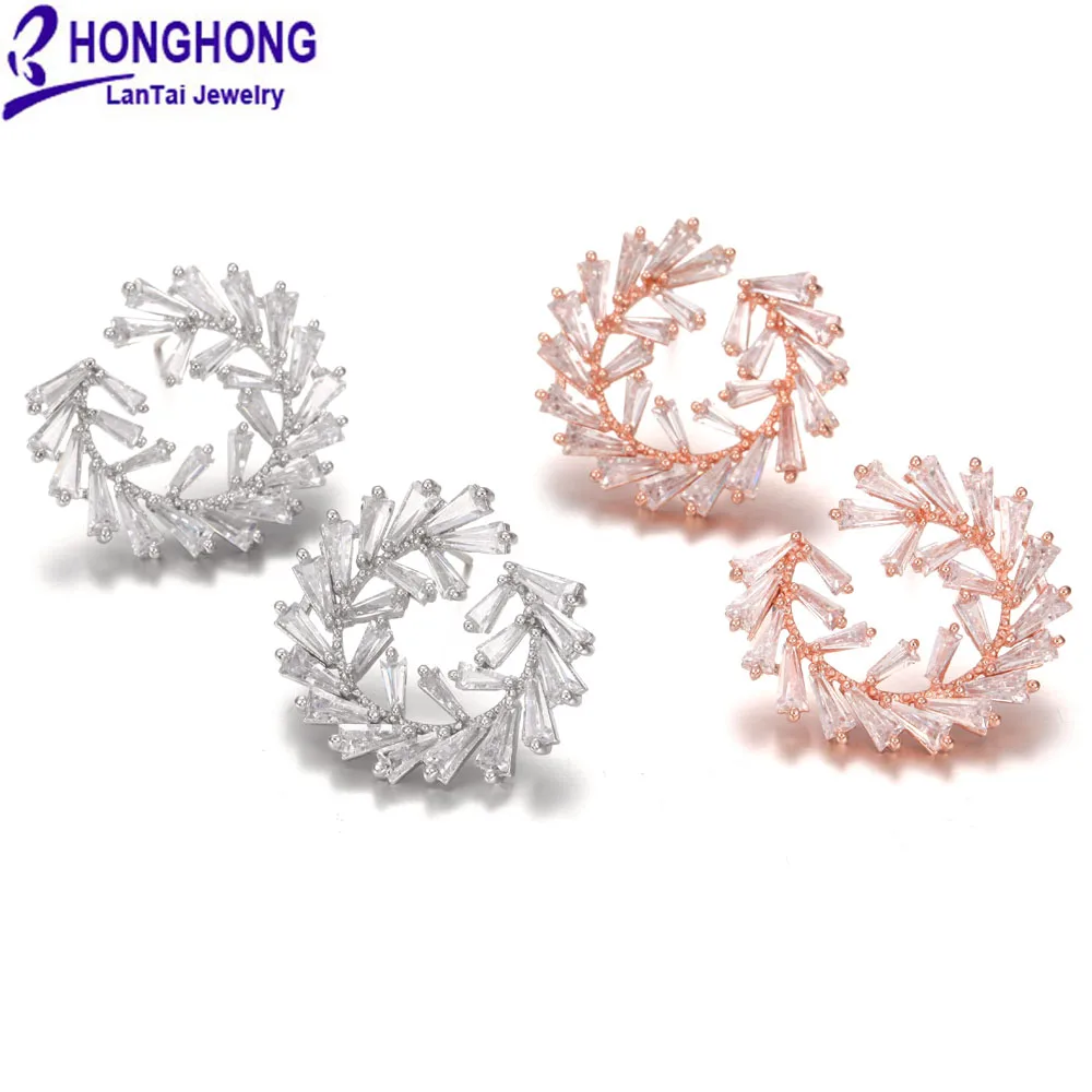 

HONGHONG High-quality Occident Style C Shape earring T Shape Cubic zirconia Stud Earrings for Women Wedding Fashion Jewelry