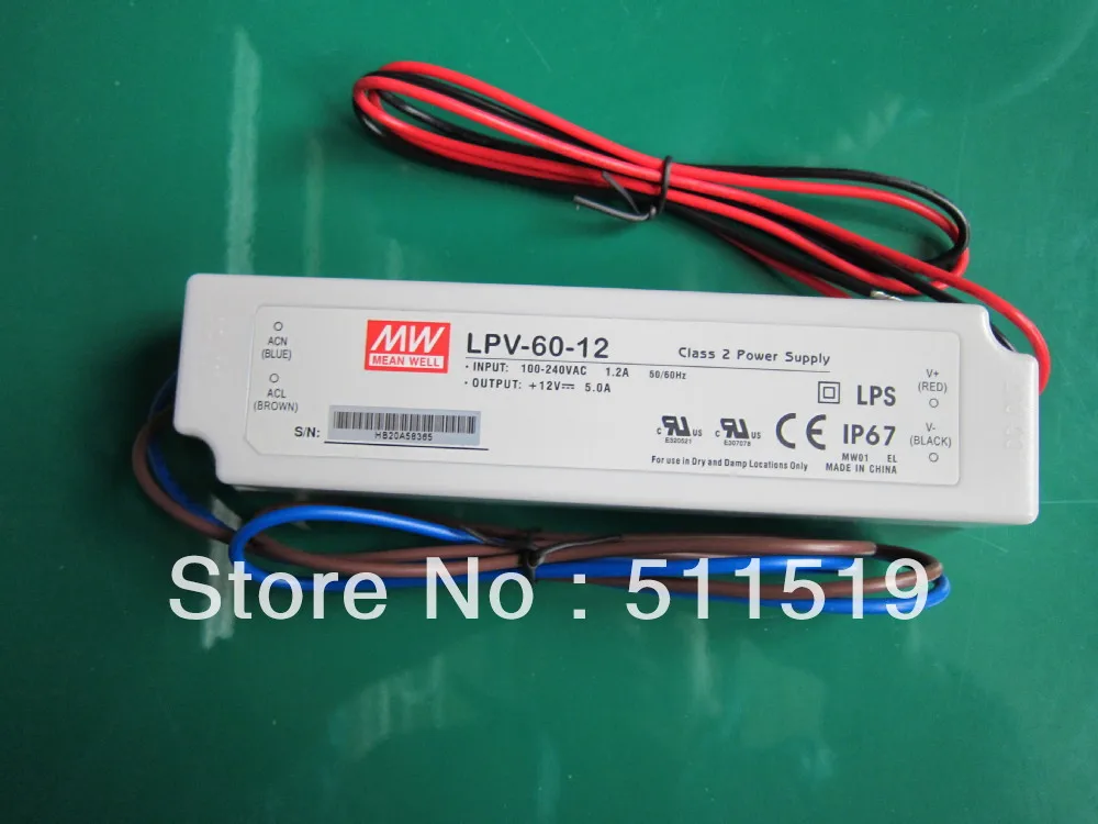 

water proof led driver Mean Well LPV-60-12 12v 60W single output switching power supply transformer