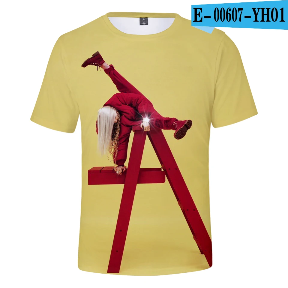 Бургундия Billie Eilish, новинка, 3D футболка, для мужчин, летняя мода, хип-хоп, Harajuku, повседневная одежда, Billie Eilish, 3D, для девочек, желтая футболка - Цвет: Бургундия