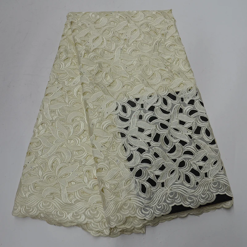 

SY9487-17 African Embroidered Net Lace Fabric Hollow Swiss Guipure French Tulle Double Organza Cord Nigerian Lace Fabrics 5Yards