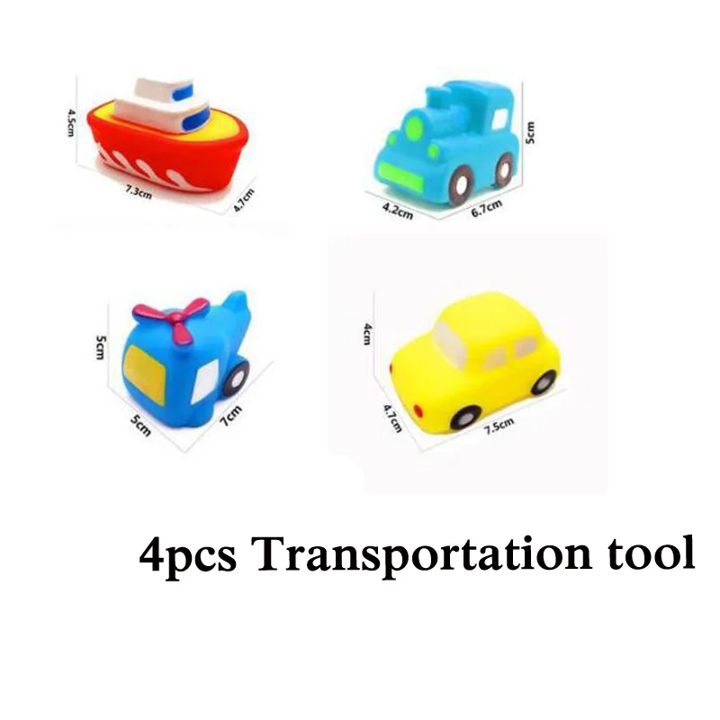 4pcs car Милые животные, игрушки для плавания, красочные мягкие резиновые поплавок, сжимающие звук, пищащие игрушки для купания для детей, игрушки для купания, WYQ - Цвет: 4pcs car