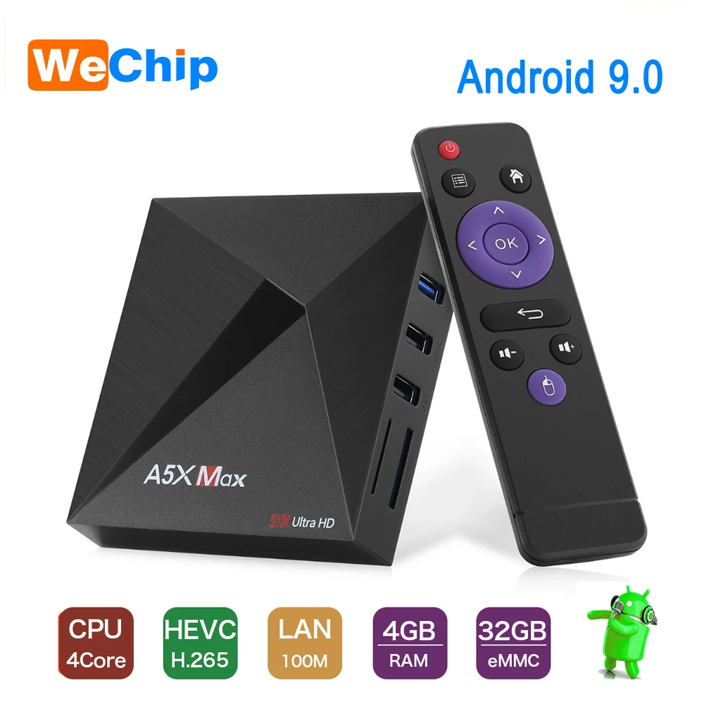 Умная ТВ приставка Wechip A5X MAX 4 Гб + 32 ГБ Android 9 0 четырехъядерный процессор RK3318