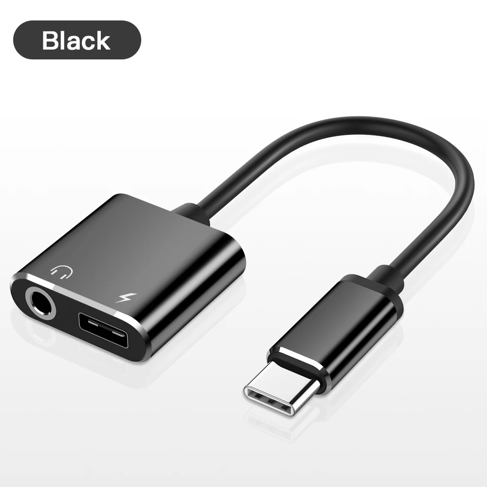 Черный Тип C до 3,5 мм адаптер для наушников 2 в 1 USB C аудио кабель конвертер зарядный сплиттер для наушников адаптер для samsung Xiaomi - Цвет: Черный