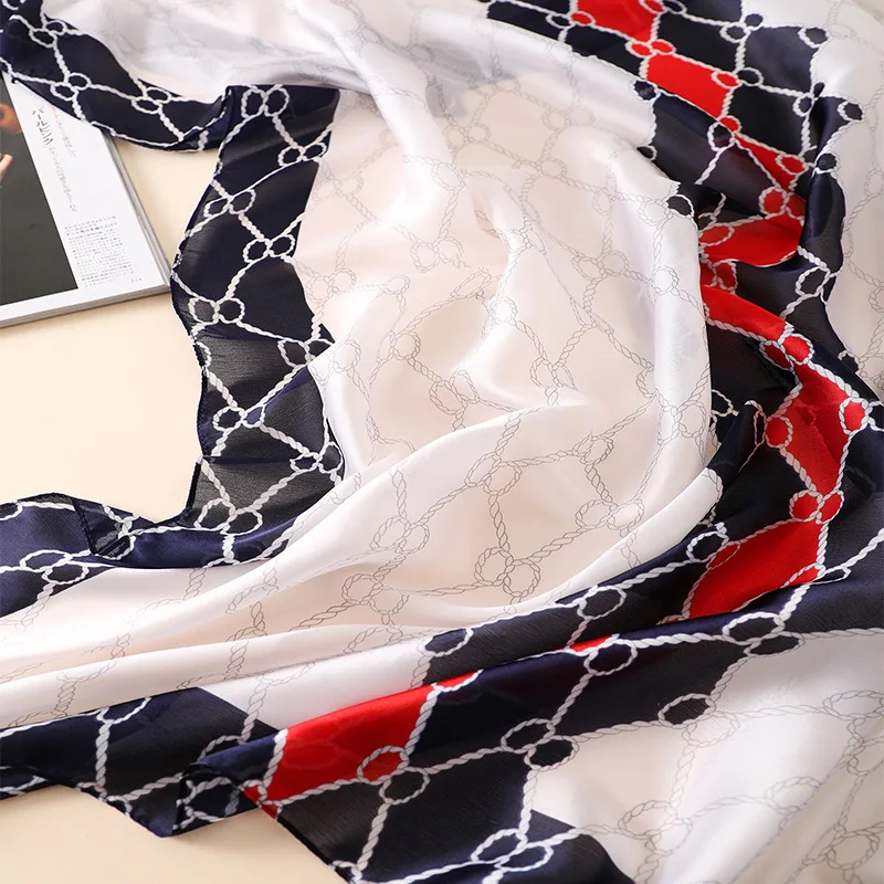 Клетчатая цепь шелковая шаль шарф с модным цифровым принтом Echarpe Foulard Femme Пашмина