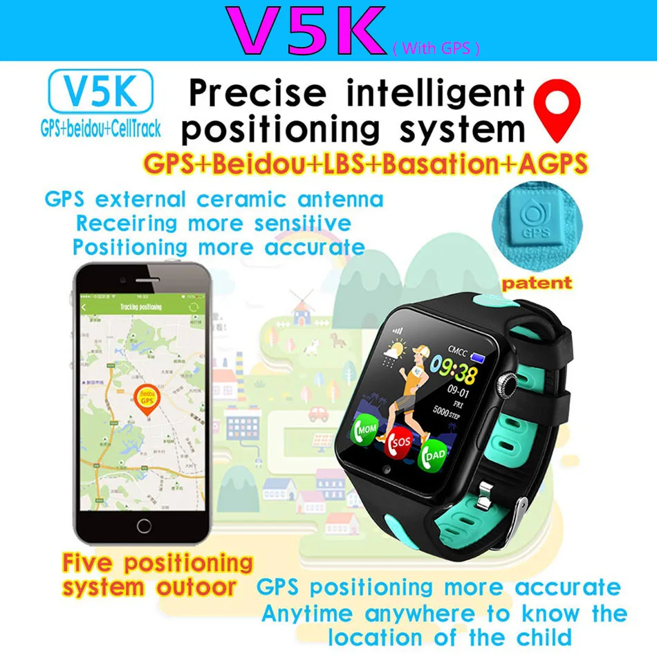 V5K GPS Смарт часы, V5+ V5 Plus LBS, Детская безопасность анти-потеря трекер жизни водонепроницаемый 1,54 ''экран Камера ребенок безопасный SOS часы