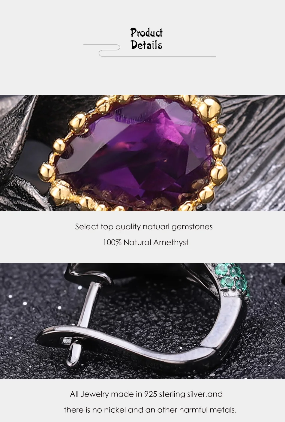 GEM'S балетные 925 пробы серебряные серьги-гвоздики ручной работы 1.68Ct натуральный аметист Калла Лилия лист серьги для женщин Brincos