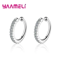 classic simple korean style clip circle earrings for weddingn anniversary birthday party 925 sterling silver cz crystal jewelry