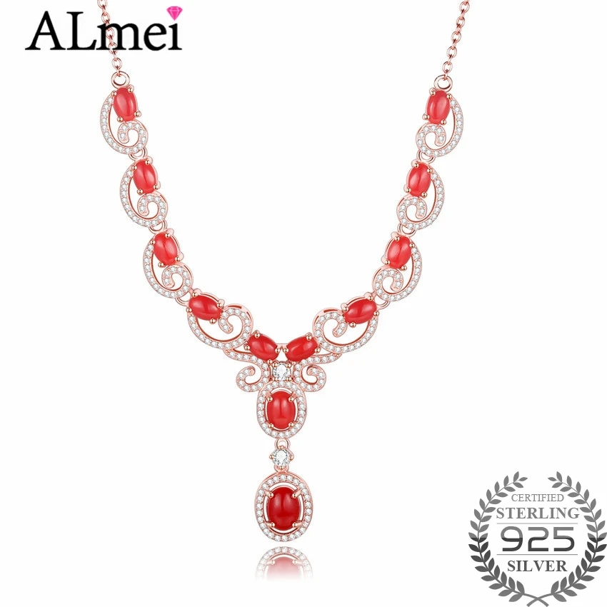 Бусины Almei из серебра 925 пробы с красными бусинами 40% карата|Ожерелья| |