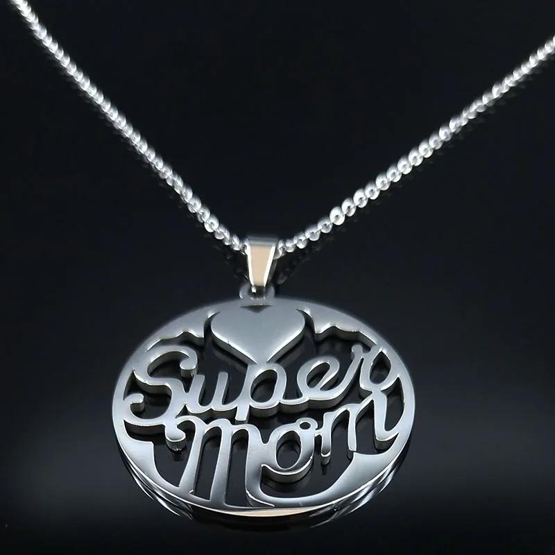 2021 модное эффектное Ожерелье Из Нержавеющей Стали Super Mom для женщин Серебряное