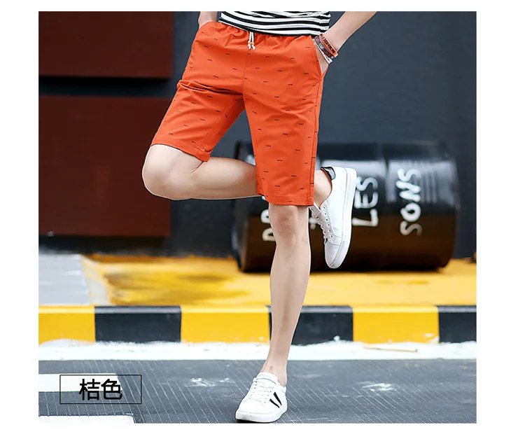 Summer Casual Men's Short Pants Cotton Elastic Waist Printing Trousers