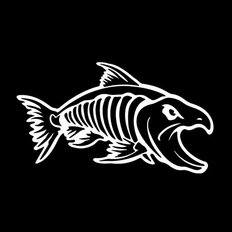 YJZT 16.8CM*9.6CM Car Sticker Aggressive Salmon Fish Skeleton Vinyl Decals Black/Silver C24-0933 | Автомобили и мотоциклы