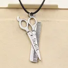Новая Мода тибетский серебристый цвет подвеска в форме ножниц гребень ожерелье чокер очарование черный кожаный шнур заводская цена ювелирные изделия ручной работы