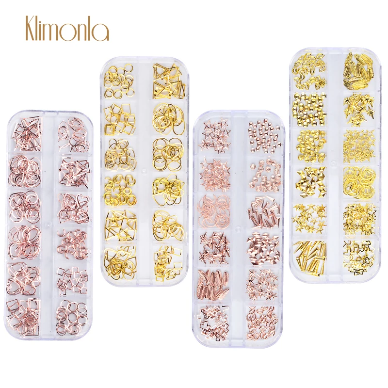 

4 Sets 3D Gold Rivet Nail Studs Round Heart Moon Star Shapes Nail Art Rhinestone Decorations DIY Manicure For Nail Salon