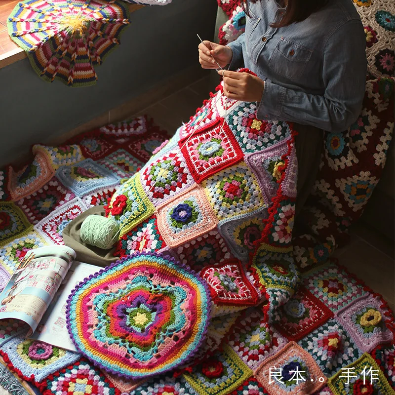 hot sale DIY Craft pattern blanket sofa Home Hand hooked fashion crochet cushion pastoral style wedding gift 95*60cm | Дом и сад