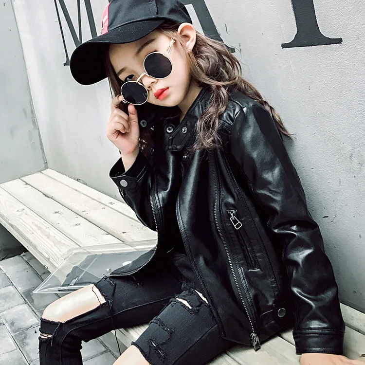 Кожаные куртки для девочек в Корейском стиле новинка весны 2018 пальто модная