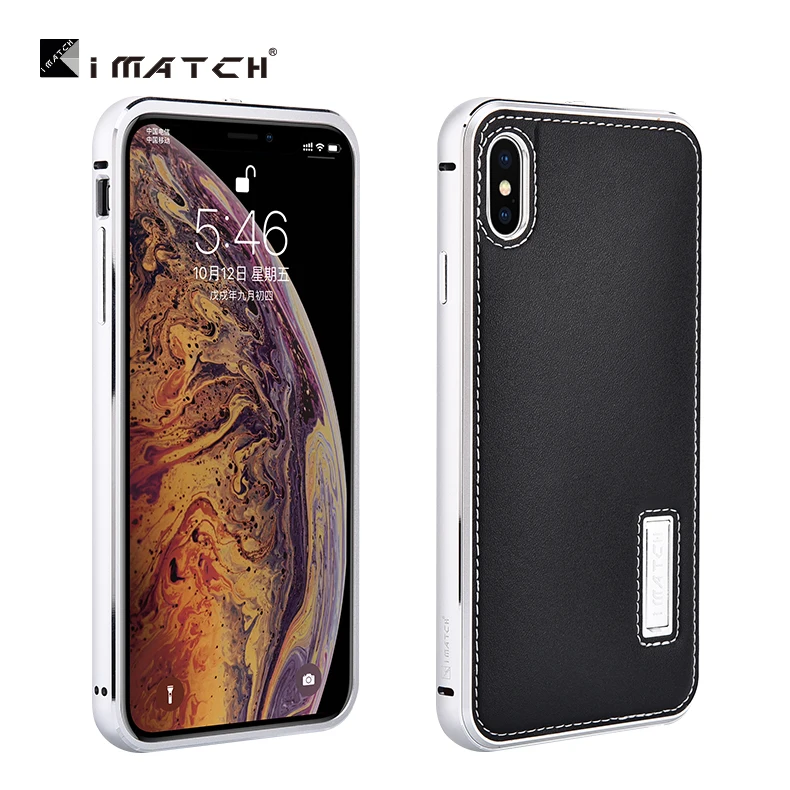 Sliver bumper Black Металлический чехол iMatch для iPhone XS MAX, чехол из натуральной кожи для iPhone X XS MAX, Алюминиевый металлический бампер, задняя крышка - Цвет: Sliver bumper Black