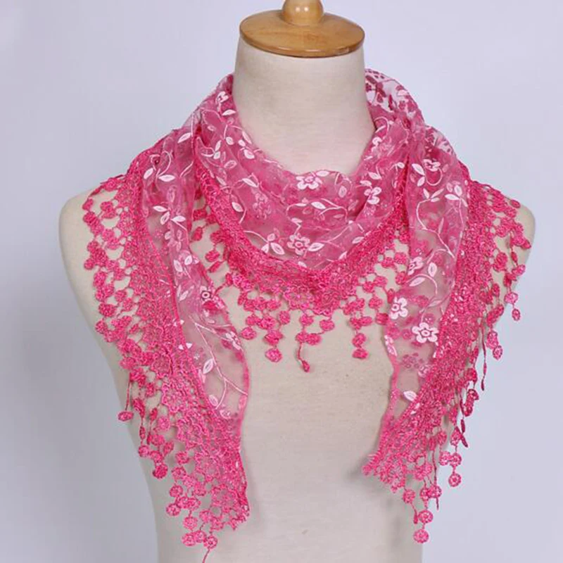Новое поступление женский кружевной треугольный шарф с кисточками и розами