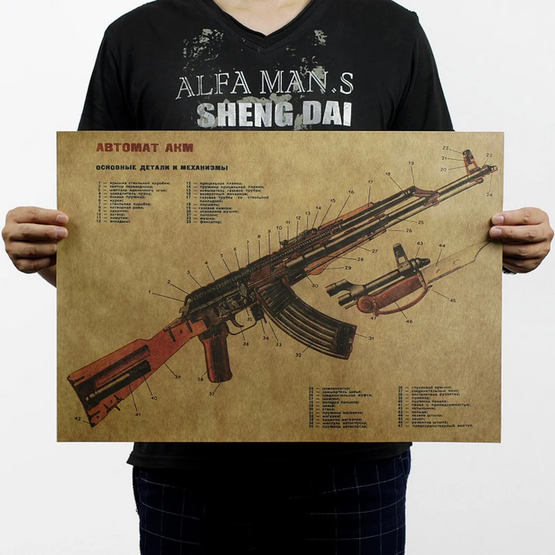 AK47 известный оружие дизайн Винтаж/крафт Бумага наклейки на стену Бар Ретро