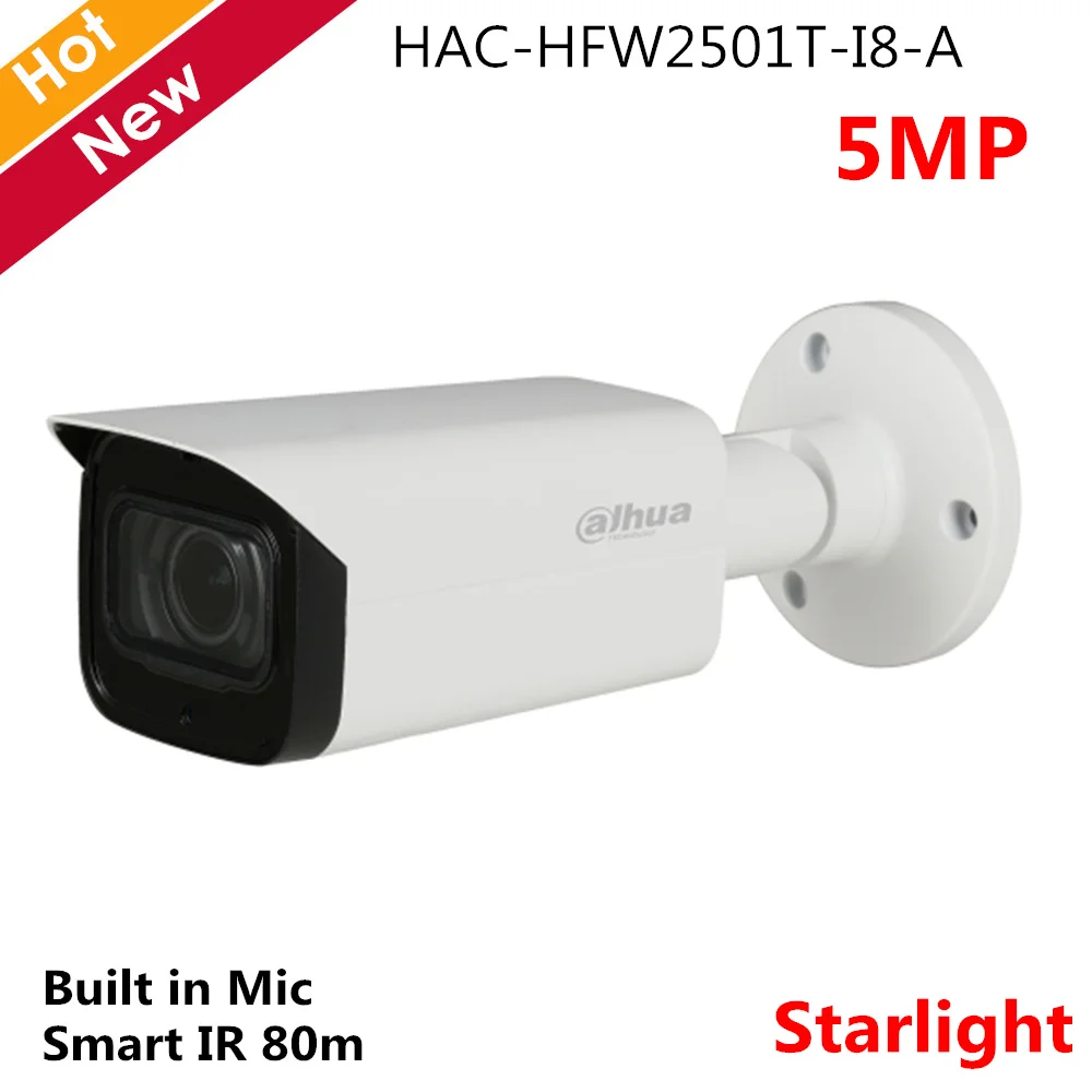Dahua 5MP Starlight камера безопасности HAC-HFW2501T-I8-A Встроенный микрофон HD/SD выход HDCVI камера наружная камера для системы видеонаблюдения