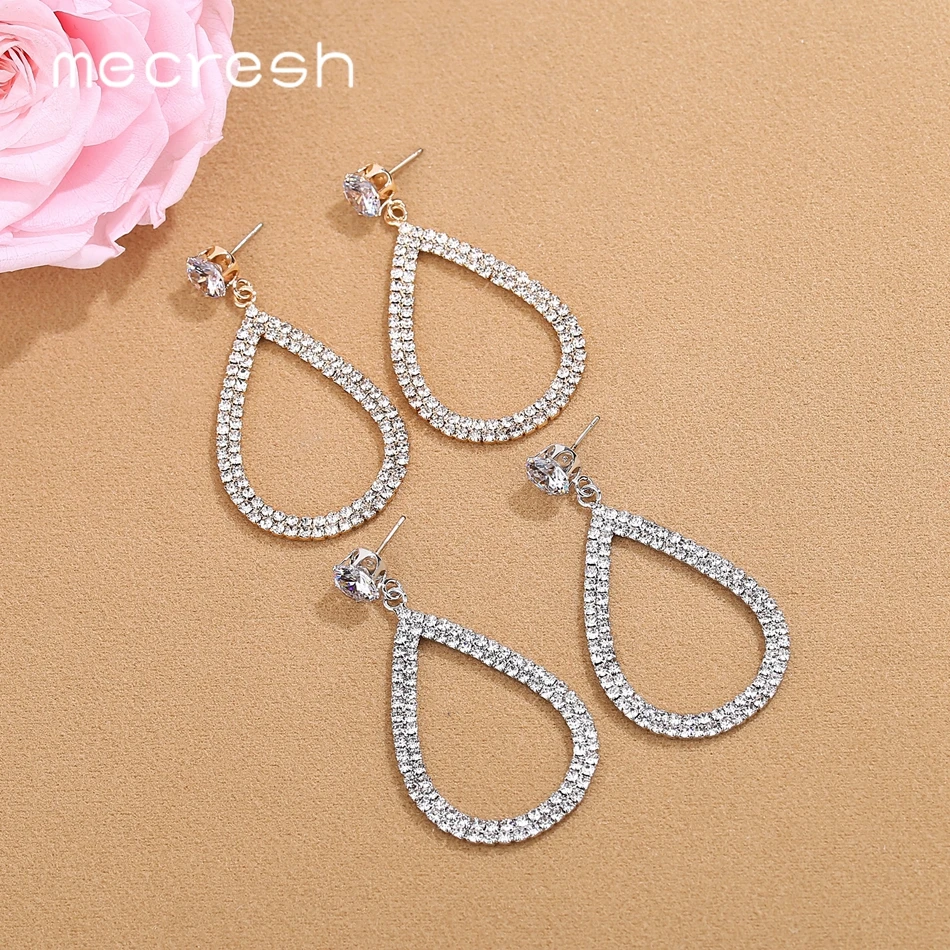 Mecresh Silver Color Teardrop Dangle Earrings 2019 Fashion Jewelry Simple Rhinestone Statement Women Accessories EH1452 | Украшения и
