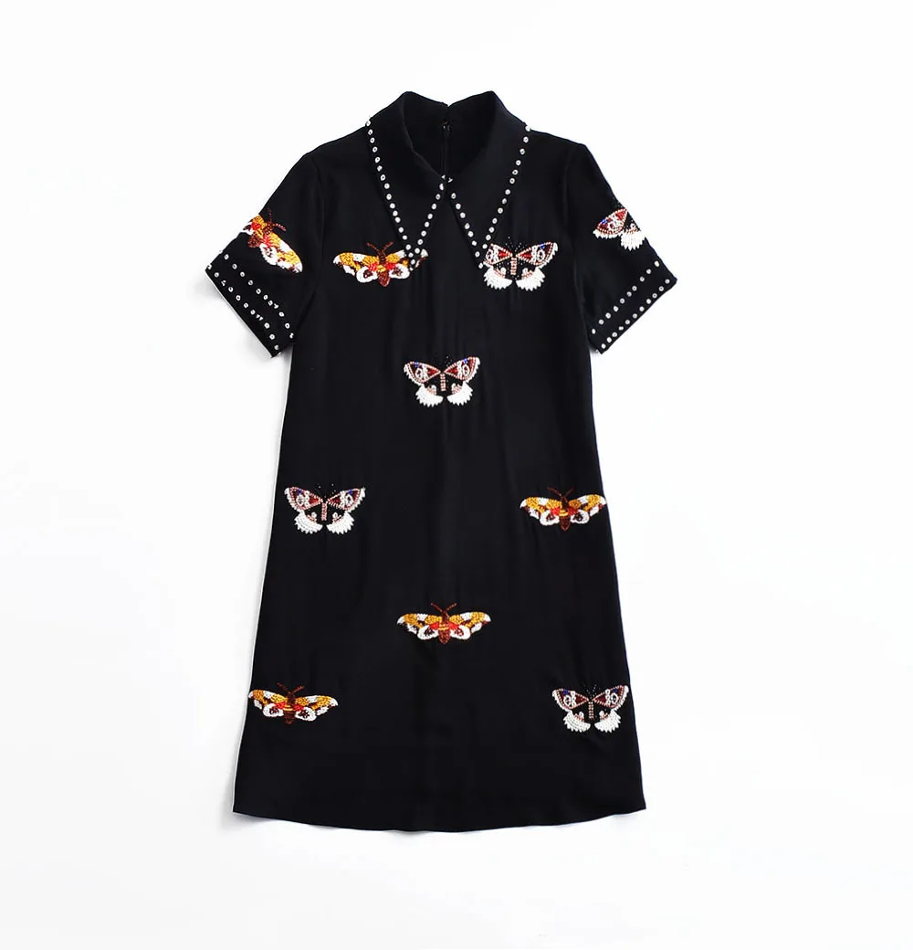 2018 летние взлетно посадочной полосы черное платье с вышивкой алмаза и бабочки