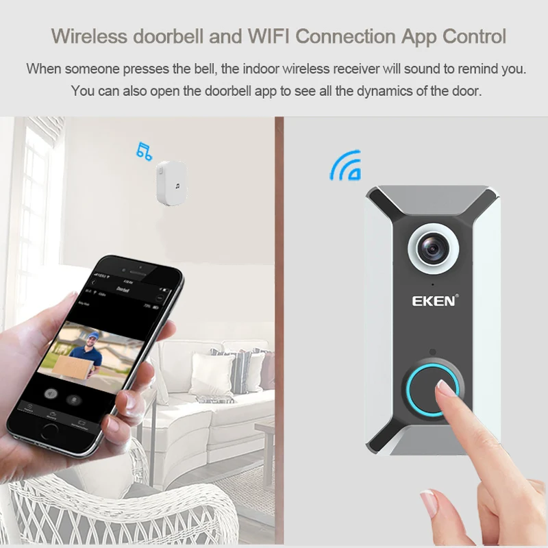 Eken V6 Серебряный 720P wifi водонепроницаемый видео дверной звонок камера умный беспроводной облачный накопитель Домашняя безопасность домофон дверной Звонок